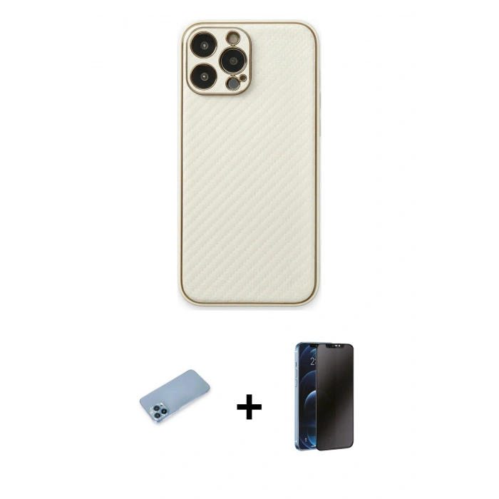 MARSİLYAN™- iPhone 13 Pro Max Kılıf Ahenk Işık - Siyah 3D Antistatik Hayalet Cam Ekran Koruyucu + Shine Kamera Lens Koruma Cam - MI