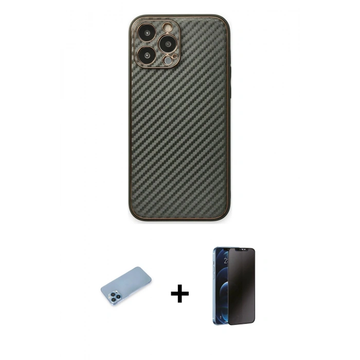 MARSİLYAN™- iPhone 13 Pro Max Kılıf Ahenk Işık - Siyah 3D Antistatik Hayalet Cam Ekran Koruyucu + Shine Kamera Lens Koruma Cam - MI