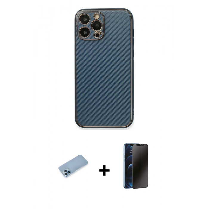 MARSİLYAN™- iPhone 13 Pro Max Kılıf Ahenk Işık - Siyah 3D Antistatik Hayalet Cam Ekran Koruyucu + Shine Kamera Lens Koruma Cam - MI