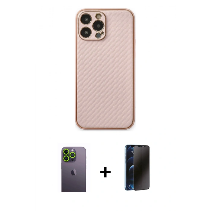MARSİLYAN™- iPhone 13 Pro Max Kılıf Ahenk Işık - Siyah 3D Antistatik Hayalet Cam Ekran Koruyucu + Neon Fosforlu Kamera Lens - YL