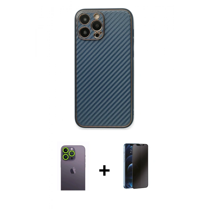 MARSİLYAN™- iPhone 13 Pro Max Kılıf Ahenk Işık - Siyah 3D Antistatik Hayalet Cam Ekran Koruyucu + Neon Fosforlu Kamera Lens - YL
