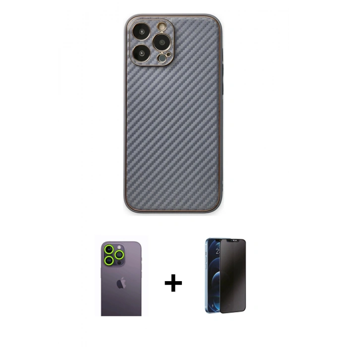 MARSİLYAN™- iPhone 13 Pro Max Kılıf Ahenk Işık - Siyah 3D Antistatik Hayalet Cam Ekran Koruyucu + Neon Fosforlu Kamera Lens - YL