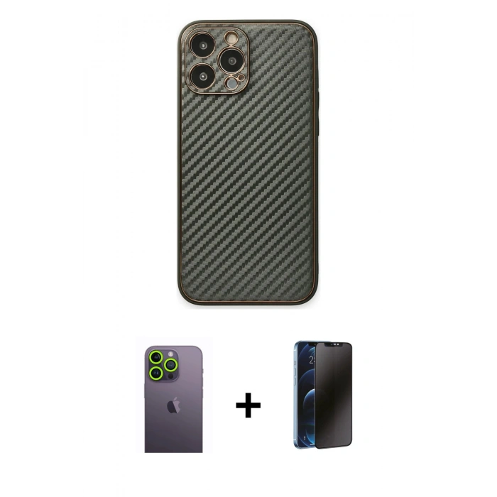 MARSİLYAN™- iPhone 13 Pro Max Kılıf Ahenk Işık - Siyah 3D Antistatik Hayalet Cam Ekran Koruyucu + Neon Fosforlu Kamera Lens - YL