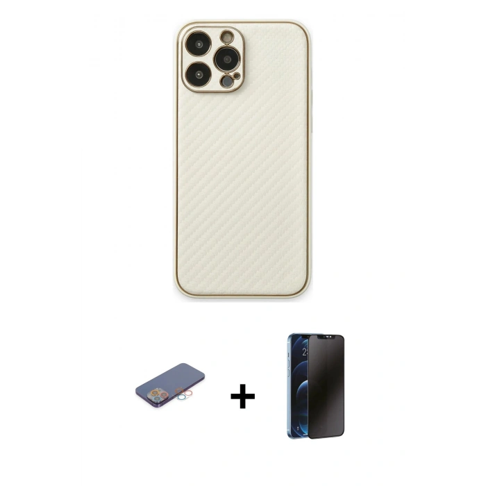 MARSİLYAN™- iPhone 13 Pro Max Kılıf Ahenk Işık - Siyah 3D Antistatik Hayalet Cam Ekran Koruyucu + Renkli Kamera Lens Koruma Cam - PE