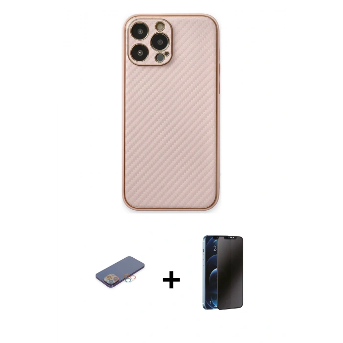 MARSİLYAN™- iPhone 13 Pro Max Kılıf Ahenk Işık - Siyah 3D Antistatik Hayalet Cam Ekran Koruyucu + Renkli Kamera Lens Koruma Cam - PE