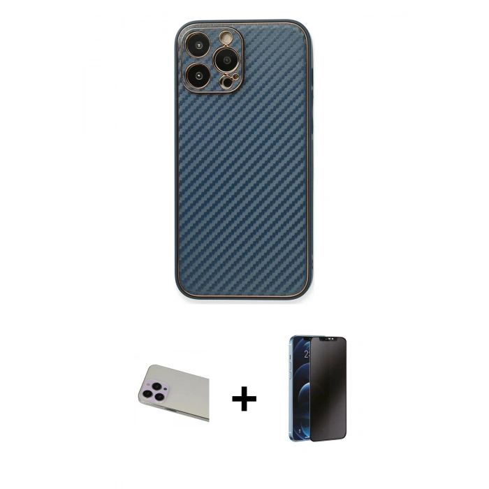 MARSİLYAN™- iPhone 13 Pro Max Kılıf Ahenk Işık - Siyah 3D Antistatik Hayalet Cam Ekran Koruyucu + Rainbow Kamera Lens Koruma Cam - MR
