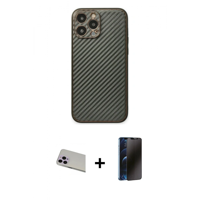 MARSİLYAN™- iPhone 13 Pro Max Kılıf Ahenk Işık - Siyah 3D Antistatik Hayalet Cam Ekran Koruyucu + Rainbow Kamera Lens Koruma Cam - MR