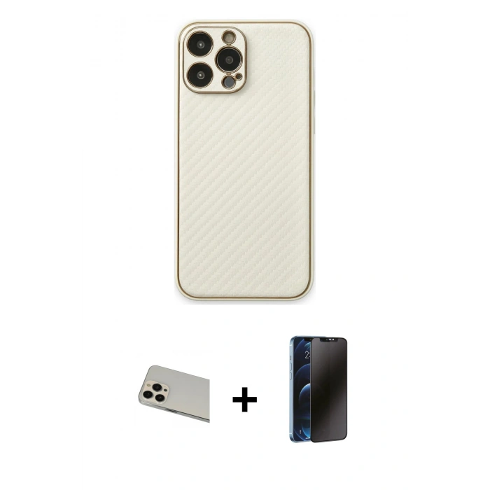 MARSİLYAN™- iPhone 13 Pro Max Kılıf Ahenk Işık - Siyah 3D Antistatik Hayalet Cam Ekran Koruyucu + Rainbow Kamera Lens Koruma Cam - REGD