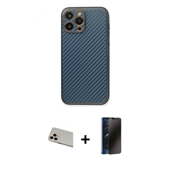 MARSİLYAN™- iPhone 13 Pro Max Kılıf Ahenk Işık - Siyah 3D Antistatik Hayalet Cam Ekran Koruyucu + Rainbow Kamera Lens Koruma Cam - REGD