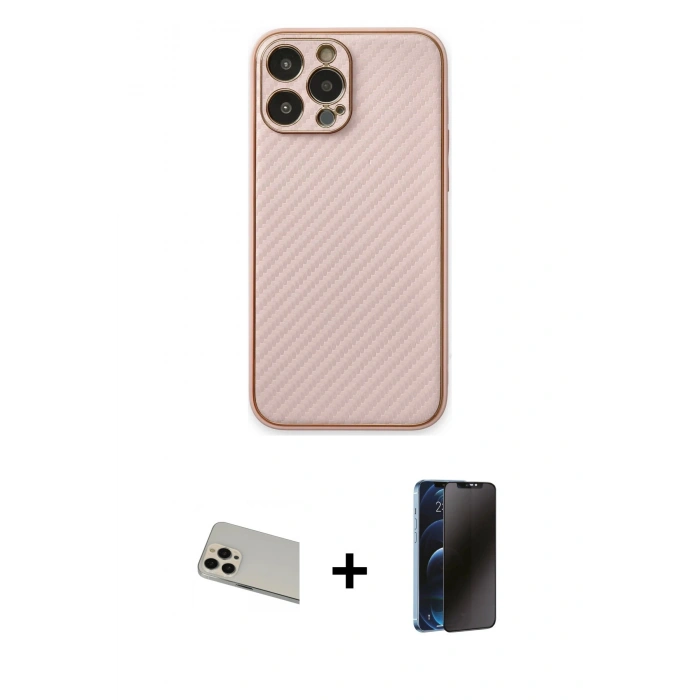MARSİLYAN™- iPhone 13 Pro Max Kılıf Ahenk Işık - Siyah 3D Antistatik Hayalet Cam Ekran Koruyucu + Rainbow Kamera Lens Koruma Cam - REGD