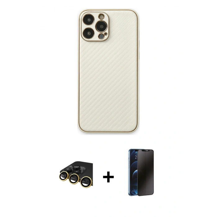 MARSİLYAN™- iPhone 13 Pro Max Kılıf Ahenk Işık - Siyah 3D Antistatik Hayalet Cam Ekran Koruyucu + Raze Metal Kamera Lens - GD