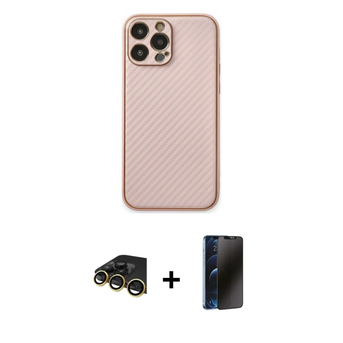 MARSİLYAN™- iPhone 13 Pro Max Kılıf Ahenk Işık - Siyah 3D Antistatik Hayalet Cam Ekran Koruyucu + Raze Metal Kamera Lens - GD
