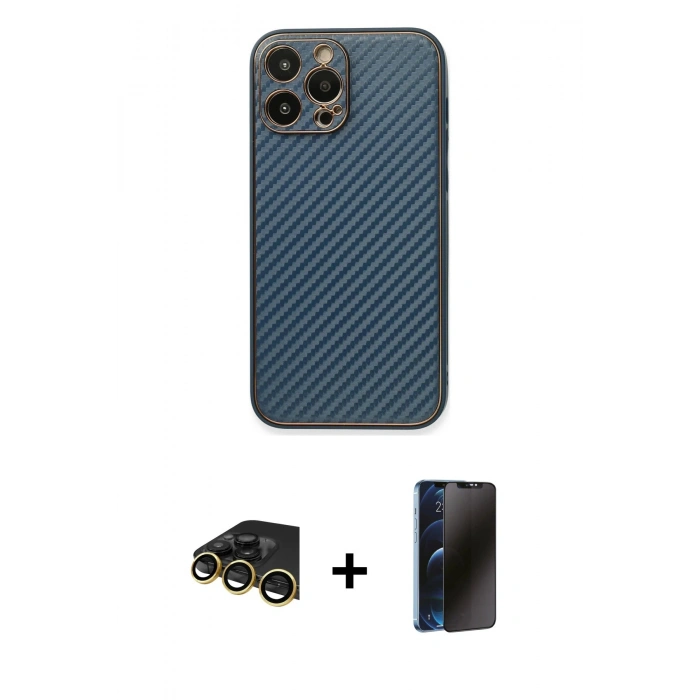 MARSİLYAN™- iPhone 13 Pro Max Kılıf Ahenk Işık - Siyah 3D Antistatik Hayalet Cam Ekran Koruyucu + Raze Metal Kamera Lens - GD