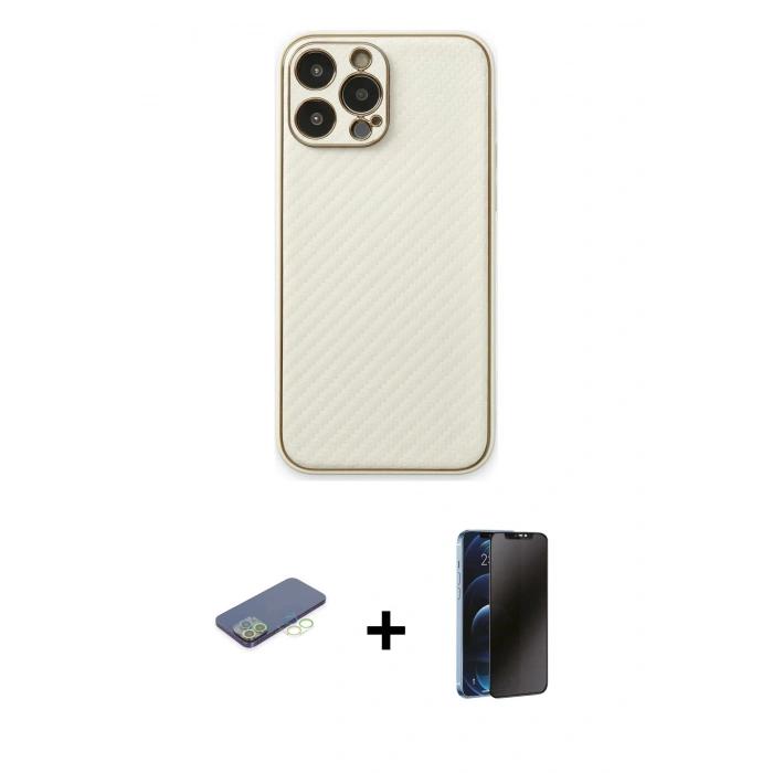 MARSİLYAN™- iPhone 13 Pro Max Kılıf Ahenk Işık - Siyah 3D Antistatik Hayalet Cam Ekran Koruyucu + Renkli Kamera Lens Koruma Cam - YL