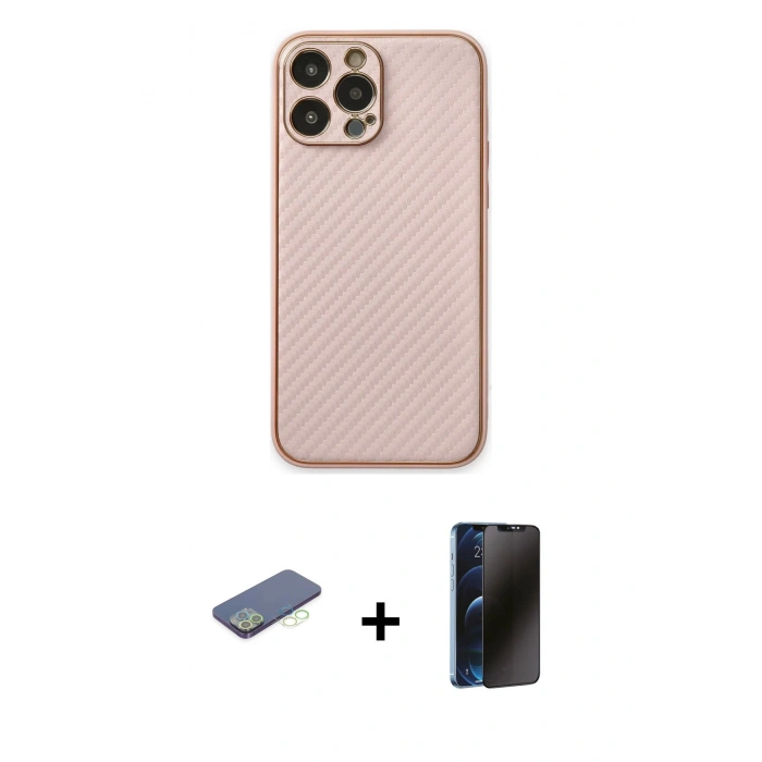 MARSİLYAN™- iPhone 13 Pro Max Kılıf Ahenk Işık - Siyah 3D Antistatik Hayalet Cam Ekran Koruyucu + Renkli Kamera Lens Koruma Cam - YL