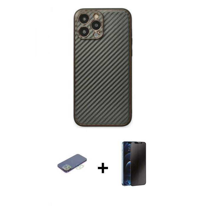 MARSİLYAN™- iPhone 13 Pro Max Kılıf Ahenk Işık - Siyah 3D Antistatik Hayalet Cam Ekran Koruyucu + Renkli Kamera Lens Koruma Cam - YL