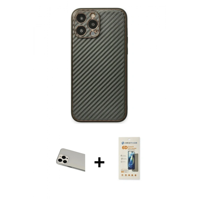 MARSİLYAN™- iPhone 13 Pro Max Kılıf Ahenk Işık - Siyah 6D Mat Seramik Hayalet Nano Ekran Koruyucu + Beyaz Rainbow Kamera Lens Koruma Cam