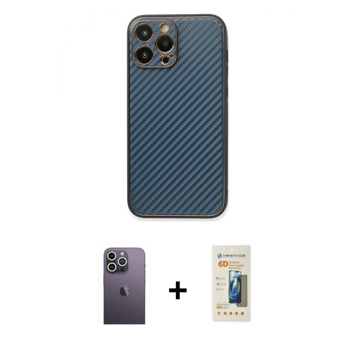 MARSİLYAN™- iPhone 13 Pro Max Kılıf Ahenk Işık - Siyah 6D Mat Seramik Hayalet Nano Ekran Koruyucu + Neon Fosforlu Kamera Lens - BZ