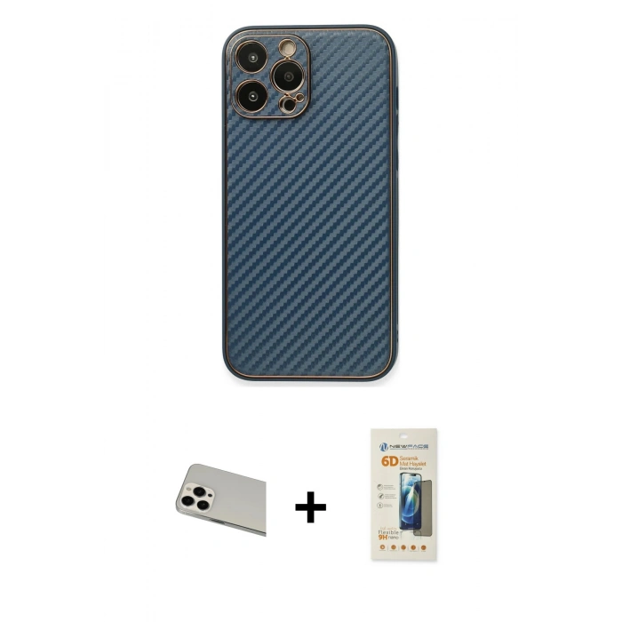 MARSİLYAN™- iPhone 13 Pro Max Kılıf Ahenk Işık - Siyah 6D Mat Seramik Hayalet Nano Ekran Koruyucu + Beyaz Rainbow Kamera Lens Koruma Cam