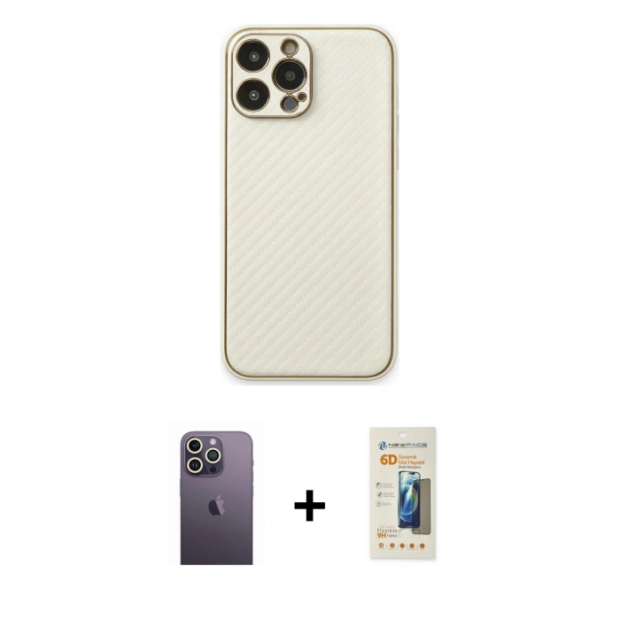 MARSİLYAN™- iPhone 13 Pro Max Kılıf Ahenk Işık - Siyah 6D Mat Seramik Hayalet Nano Ekran Koruyucu + Neon Fosforlu Kamera Lens - BZ