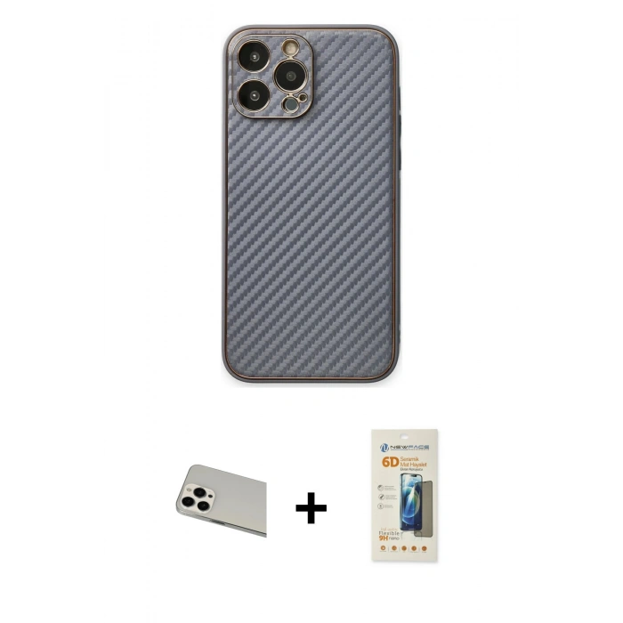 MARSİLYAN™- iPhone 13 Pro Max Kılıf Ahenk Işık - Siyah 6D Mat Seramik Hayalet Nano Ekran Koruyucu + Beyaz Rainbow Kamera Lens Koruma Cam