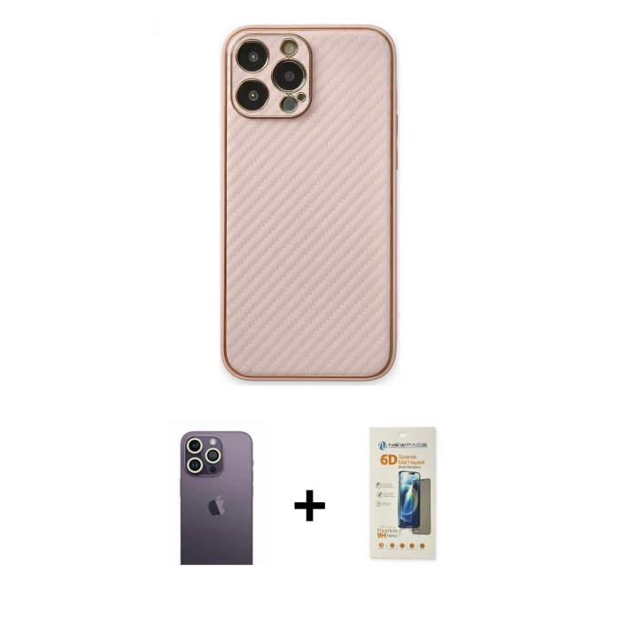 MARSİLYAN™- iPhone 13 Pro Max Kılıf Ahenk Işık - Siyah 6D Mat Seramik Hayalet Nano Ekran Koruyucu + Neon Fosforlu Kamera Lens - BZ