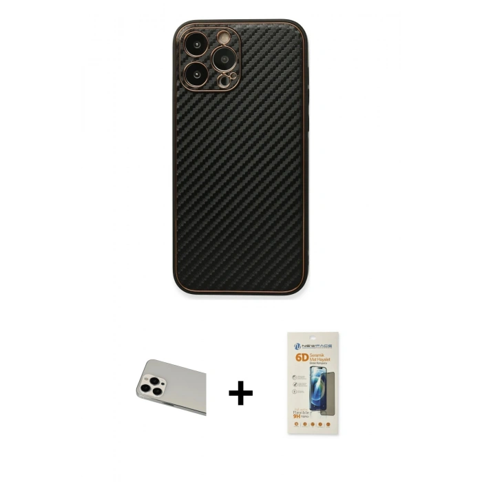 MARSİLYAN™- iPhone 13 Pro Max Kılıf Ahenk Işık - Siyah 6D Mat Seramik Hayalet Nano Ekran Koruyucu + Beyaz Rainbow Kamera Lens Koruma Cam