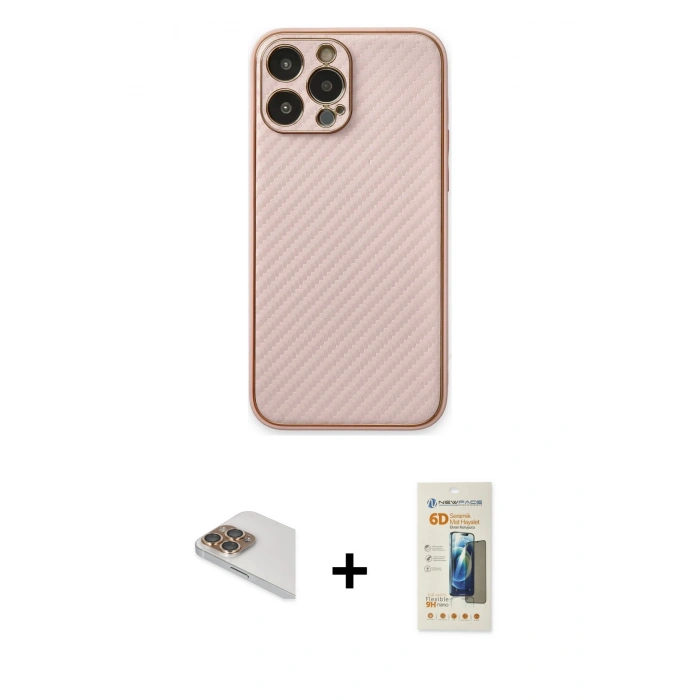 MARSİLYAN™- iPhone 13 Pro Max Kılıf Ahenk Işık - Siyah 6D Mat Seramik Hayalet Nano Ekran Koruyucu + Pers Alüminyum Kamera Lens - GD