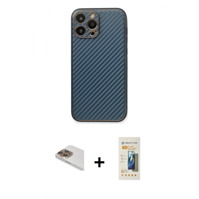 MARSİLYAN™- iPhone 13 Pro Max Kılıf Ahenk Işık - Siyah 6D Mat Seramik Hayalet Nano Ekran Koruyucu + Pers Alüminyum Kamera Lens - GD