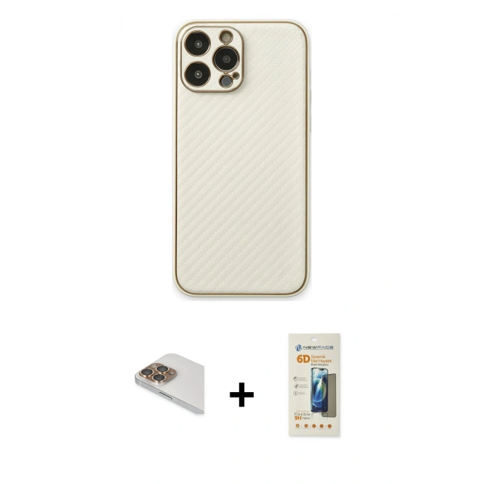 MARSİLYAN™- iPhone 13 Pro Max Kılıf Ahenk Işık - Siyah 6D Mat Seramik Hayalet Nano Ekran Koruyucu + Pers Alüminyum Kamera Lens - GD