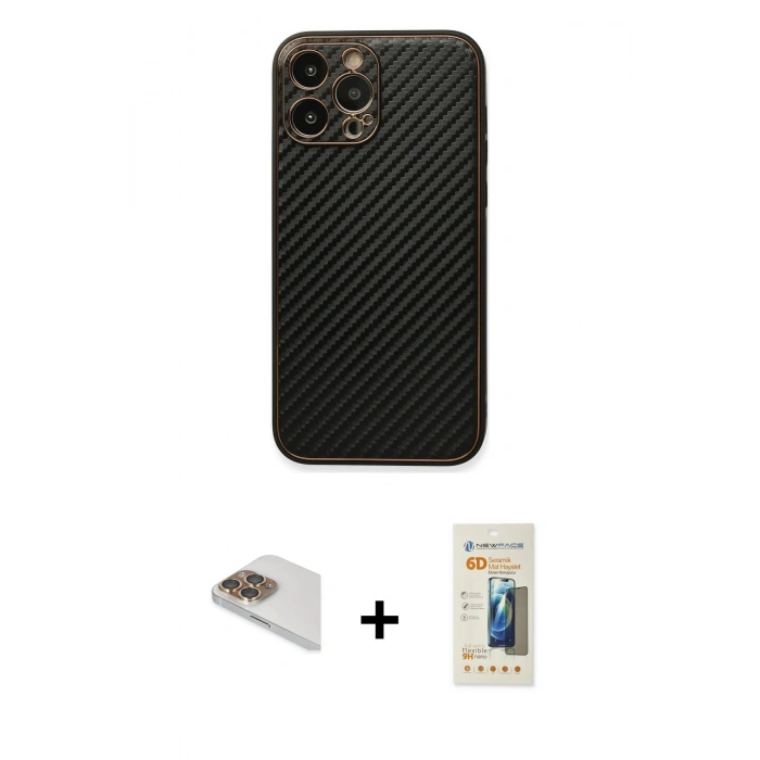 MARSİLYAN™- iPhone 13 Pro Max Kılıf Ahenk Işık - Siyah 6D Mat Seramik Hayalet Nano Ekran Koruyucu + Pers Alüminyum Kamera Lens - GD