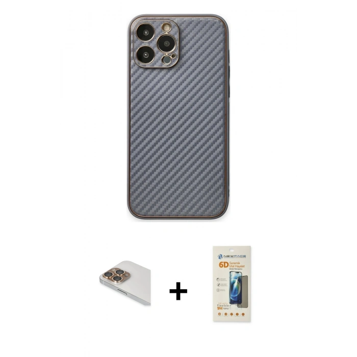 MARSİLYAN™- iPhone 13 Pro Max Kılıf Ahenk Işık - Siyah 6D Mat Seramik Hayalet Nano Ekran Koruyucu + Pers Alüminyum Kamera Lens - GD