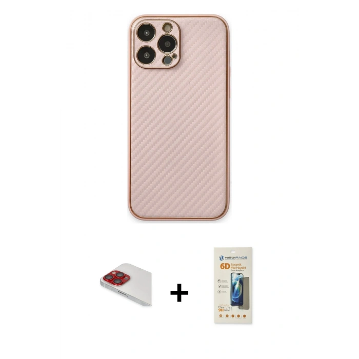 MARSİLYAN™- iPhone 13 Pro Max Kılıf Ahenk Işık - Siyah 6D Mat Seramik Hayalet Nano Ekran Koruyucu + Pers Alüminyum Kamera Lens - KI