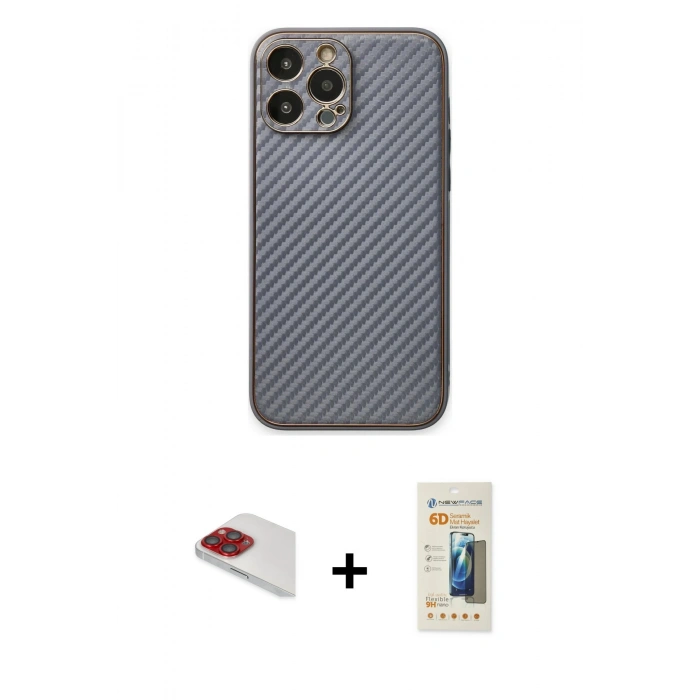MARSİLYAN™- iPhone 13 Pro Max Kılıf Ahenk Işık - Siyah 6D Mat Seramik Hayalet Nano Ekran Koruyucu + Pers Alüminyum Kamera Lens - KI