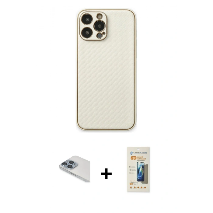 MARSİLYAN™- iPhone 13 Pro Max Kılıf Ahenk Işık - Siyah 6D Mat Seramik Hayalet Nano Ekran Koruyucu + Pers Alüminyum Kamera Lens - SABE
