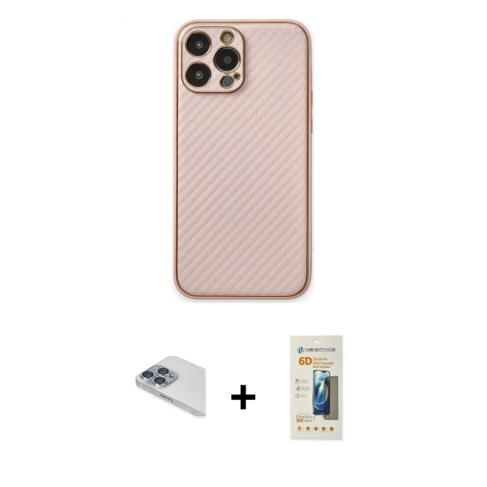MARSİLYAN™- iPhone 13 Pro Max Kılıf Ahenk Işık - Siyah 6D Mat Seramik Hayalet Nano Ekran Koruyucu + Pers Alüminyum Kamera Lens - SABE