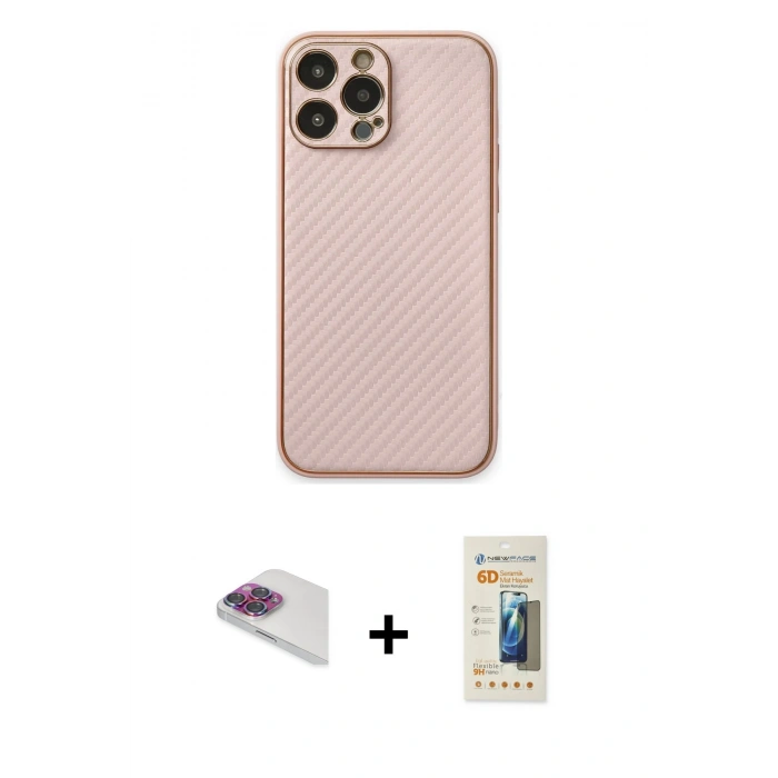 MARSİLYAN™- iPhone 13 Pro Max Kılıf Ahenk Işık - Siyah 6D Mat Seramik Hayalet Nano Ekran Koruyucu + Pers Alüminyum Kamera Lens - GI