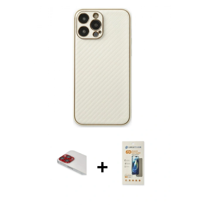 MARSİLYAN™- iPhone 13 Pro Max Kılıf Ahenk Işık - Siyah 6D Mat Seramik Hayalet Nano Ekran Koruyucu + Pers Alüminyum Kamera Lens - KI