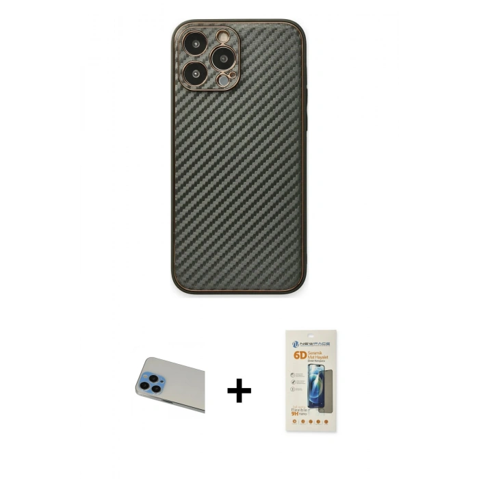 MARSİLYAN™- iPhone 13 Pro Max Kılıf Ahenk Işık - Siyah 6D Mat Seramik Hayalet Nano Ekran Koruyucu + Rainbow Kamera Lens Koruma Cam - MI