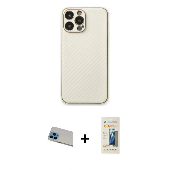 MARSİLYAN™- iPhone 13 Pro Max Kılıf Ahenk Işık - Siyah 6D Mat Seramik Hayalet Nano Ekran Koruyucu + Rainbow Kamera Lens Koruma Cam - MI