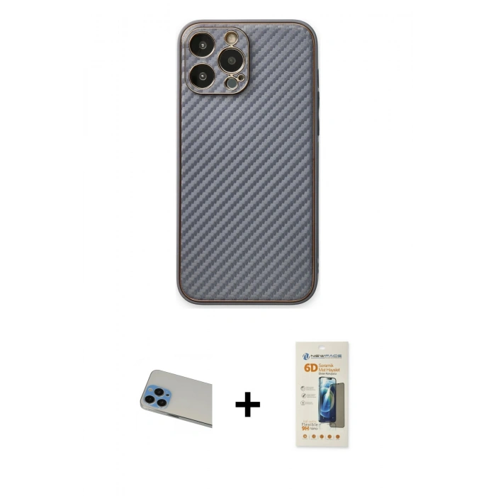 MARSİLYAN™- iPhone 13 Pro Max Kılıf Ahenk Işık - Siyah 6D Mat Seramik Hayalet Nano Ekran Koruyucu + Rainbow Kamera Lens Koruma Cam - MI