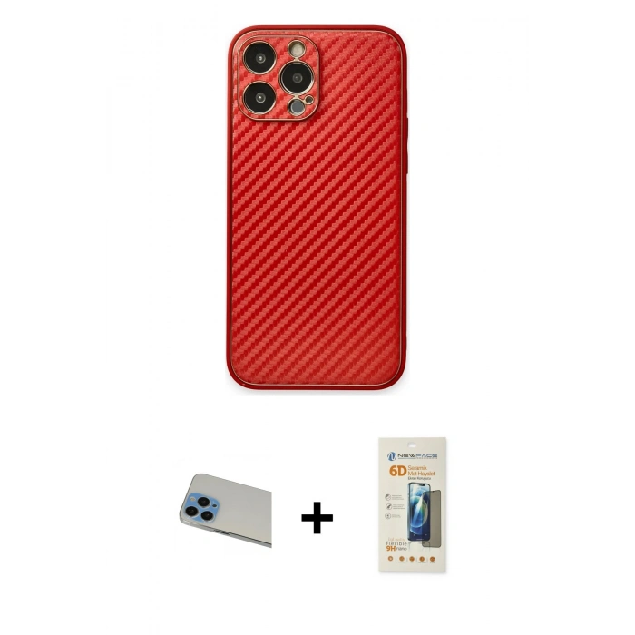 MARSİLYAN™- iPhone 13 Pro Max Kılıf Ahenk Işık - Siyah 6D Mat Seramik Hayalet Nano Ekran Koruyucu + Rainbow Kamera Lens Koruma Cam - MI