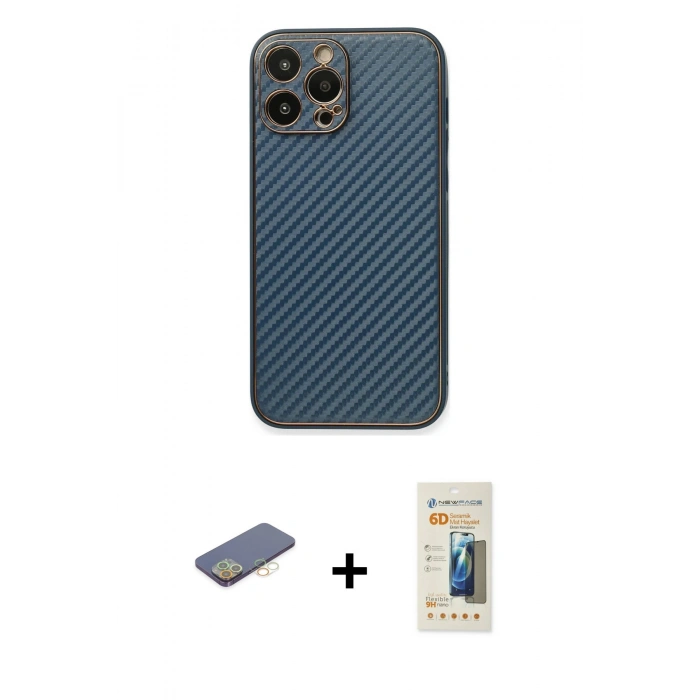 MARSİLYAN™- iPhone 13 Pro Max Kılıf Ahenk Işık - Siyah 6D Mat Seramik Hayalet Nano Ekran Koruyucu + Renkli Kamera Lens Koruma Cam - SI