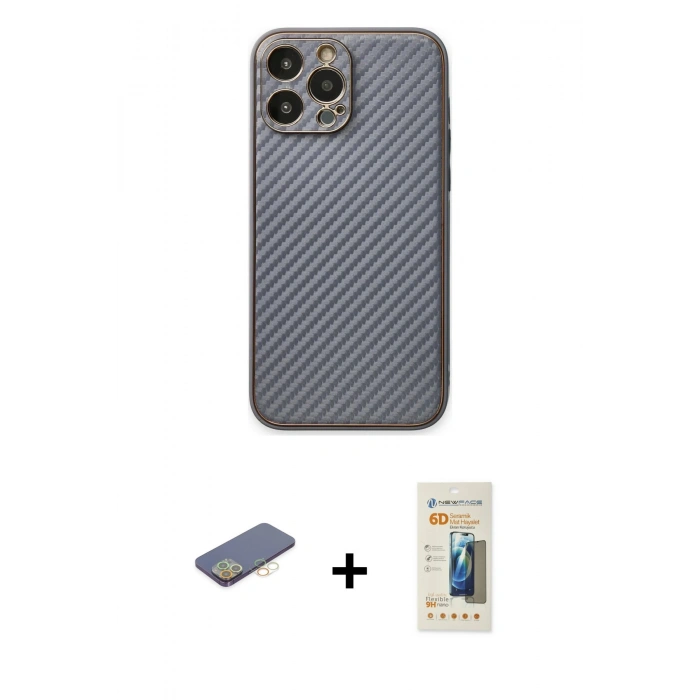 MARSİLYAN™- iPhone 13 Pro Max Kılıf Ahenk Işık - Siyah 6D Mat Seramik Hayalet Nano Ekran Koruyucu + Renkli Kamera Lens Koruma Cam - SI