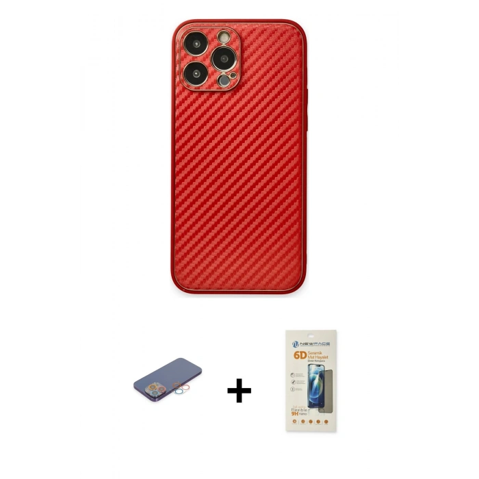 MARSİLYAN™- iPhone 13 Pro Max Kılıf Ahenk Işık - Siyah 6D Mat Seramik Hayalet Nano Ekran Koruyucu + Renkli Kamera Lens Koruma Cam - PE