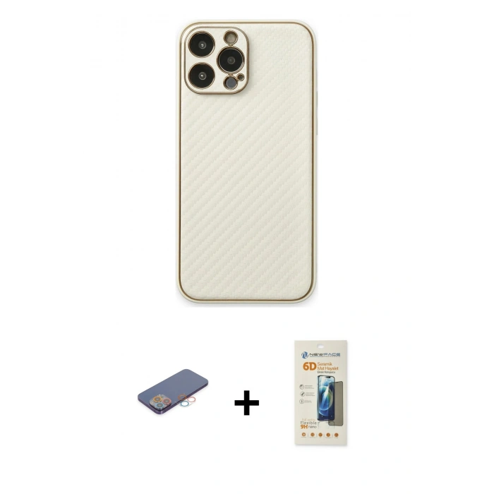 MARSİLYAN™- iPhone 13 Pro Max Kılıf Ahenk Işık - Siyah 6D Mat Seramik Hayalet Nano Ekran Koruyucu + Renkli Kamera Lens Koruma Cam - PE