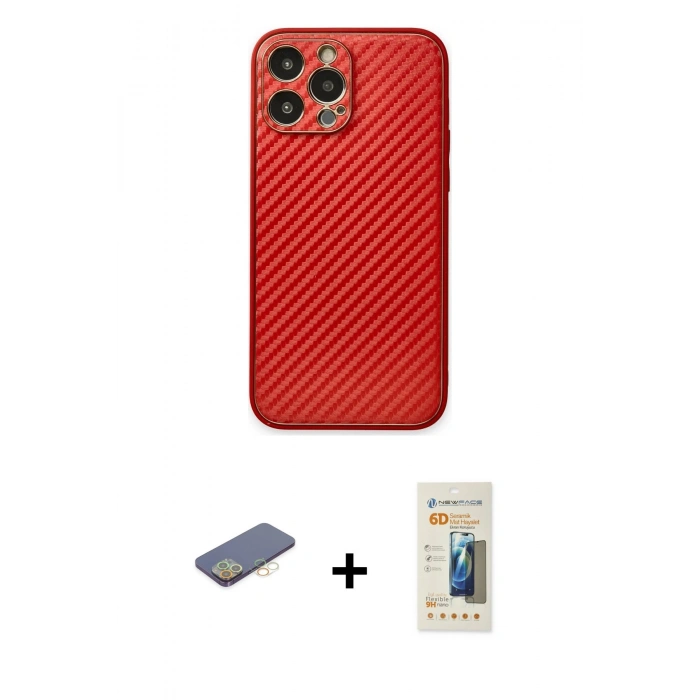 MARSİLYAN™- iPhone 13 Pro Max Kılıf Ahenk Işık - Siyah 6D Mat Seramik Hayalet Nano Ekran Koruyucu + Renkli Kamera Lens Koruma Cam - SI