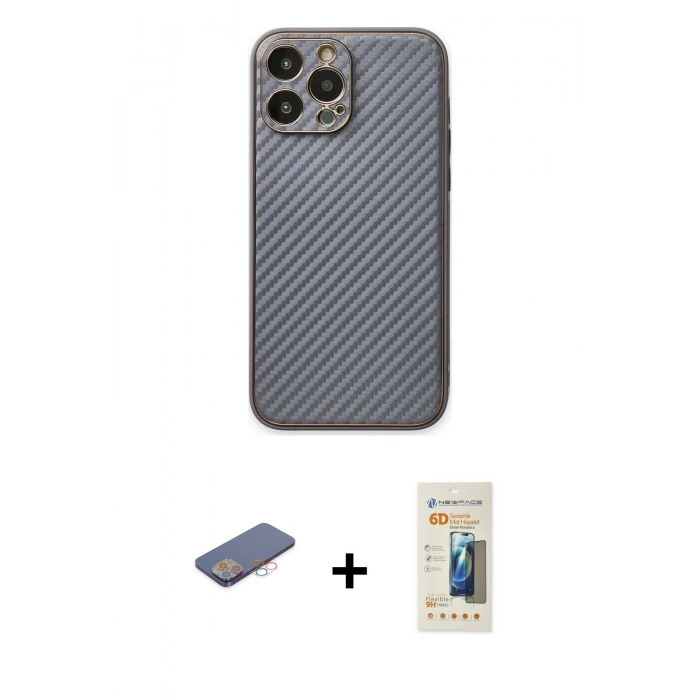MARSİLYAN™- iPhone 13 Pro Max Kılıf Ahenk Işık - Siyah 6D Mat Seramik Hayalet Nano Ekran Koruyucu + Renkli Kamera Lens Koruma Cam - PE