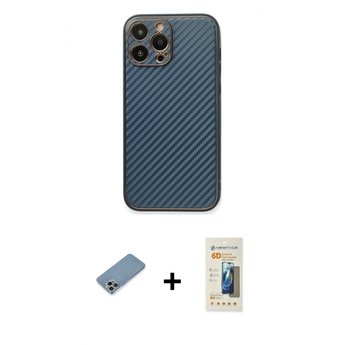 MARSİLYAN™- iPhone 13 Pro Max Kılıf Ahenk Işık - Siyah 6D Mat Seramik Hayalet Nano Ekran Koruyucu + Shine Kamera Lens Koruma Cam - GI