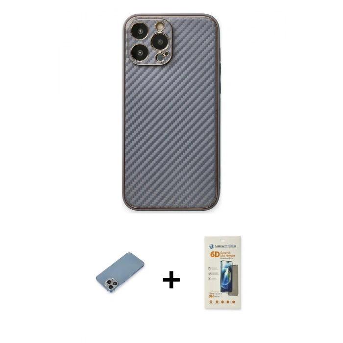MARSİLYAN™- iPhone 13 Pro Max Kılıf Ahenk Işık - Siyah 6D Mat Seramik Hayalet Nano Ekran Koruyucu + Shine Kamera Lens Koruma Cam - GI